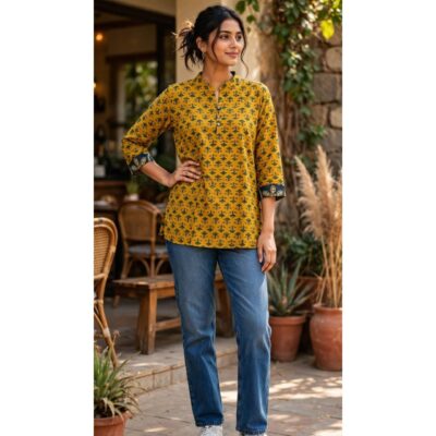 Dhriti- Natural Handblock Ajrakh Cotton Top