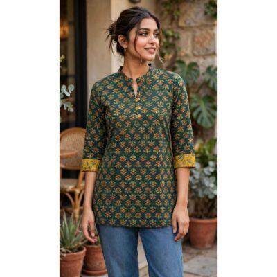 Dhriti- Natural Handblock Ajrakh Cotton Top