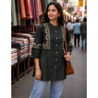 Lavina- Floral Threadwork Short Kurti