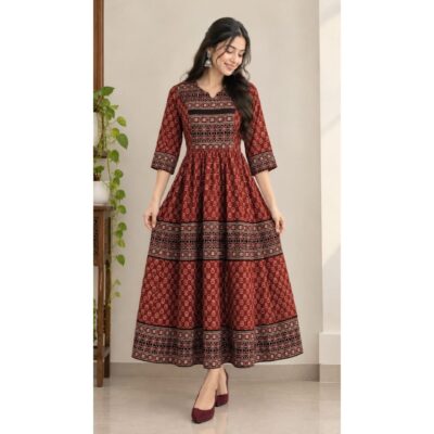 Tarini- Handcrafted Ajrakh Flared One Piece