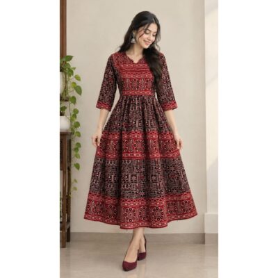 Tarini- Handcrafted Ajrakh Flared One Piece