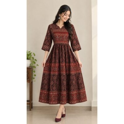 Tarini- Handcrafted Ajrakh Flared One Piece