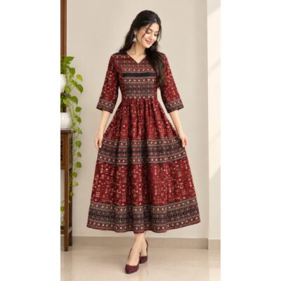 Tarini- Handcrafted Ajrakh Flared One Piece