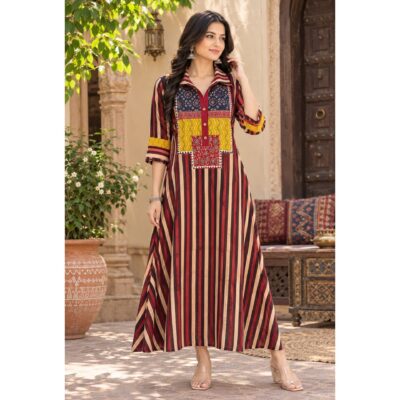 Kairavi- Handcrafted Ajrakh Flared One Piece