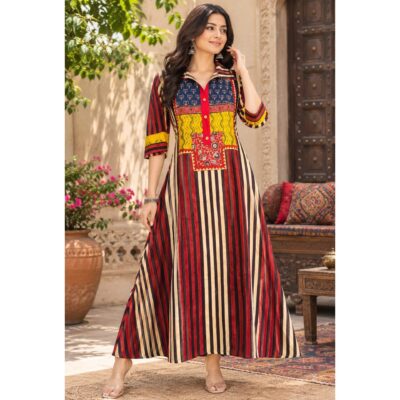 Kairavi- Handcrafted Ajrakh Flared One Piece
