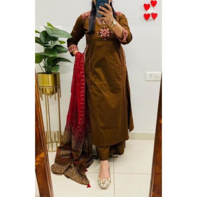 Saumya- Ethnic Embroidered Cotton Suit Set